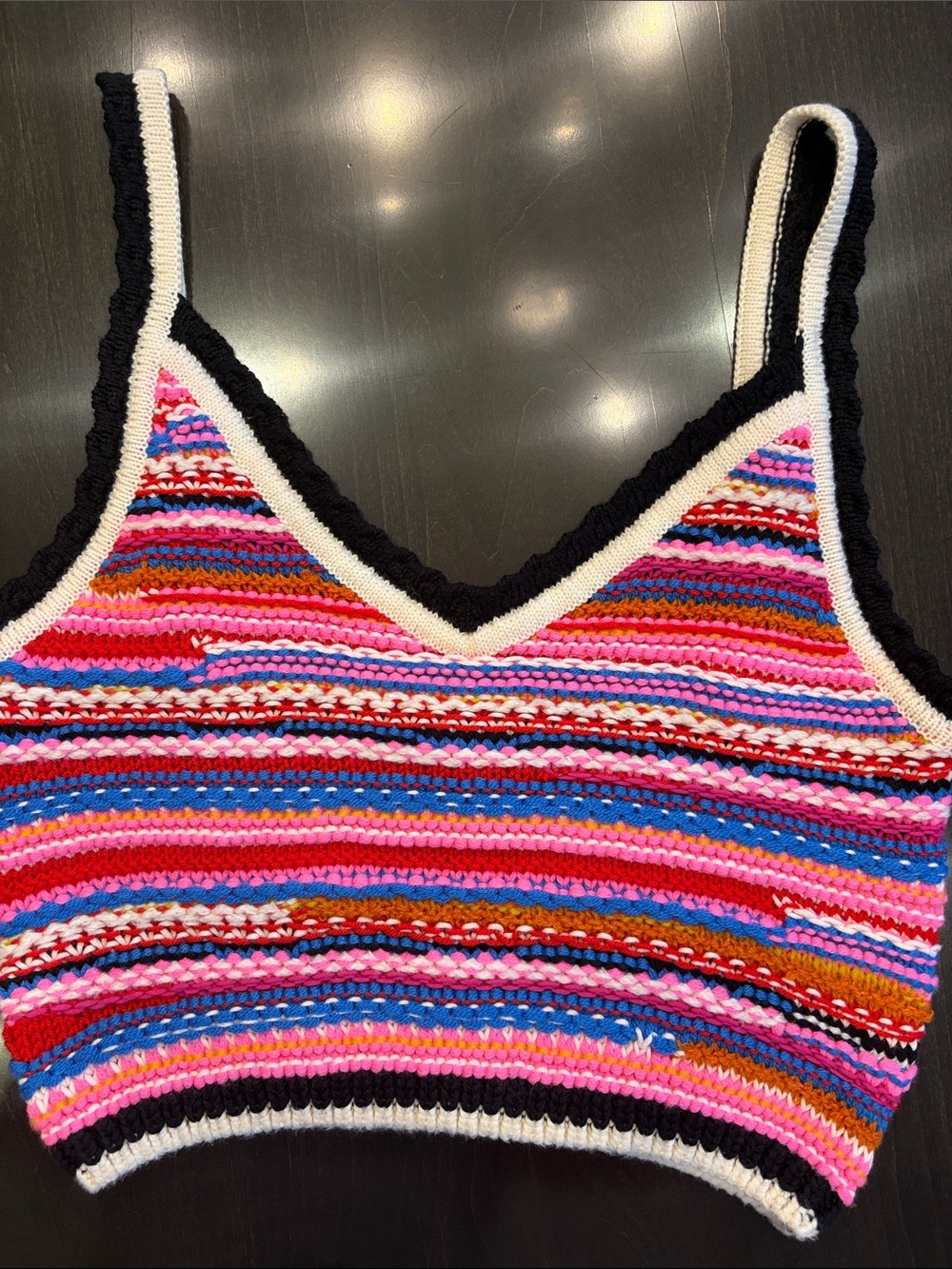 DSQUARED2 Multicolor Striped Knit V-Neck Crop Sweater